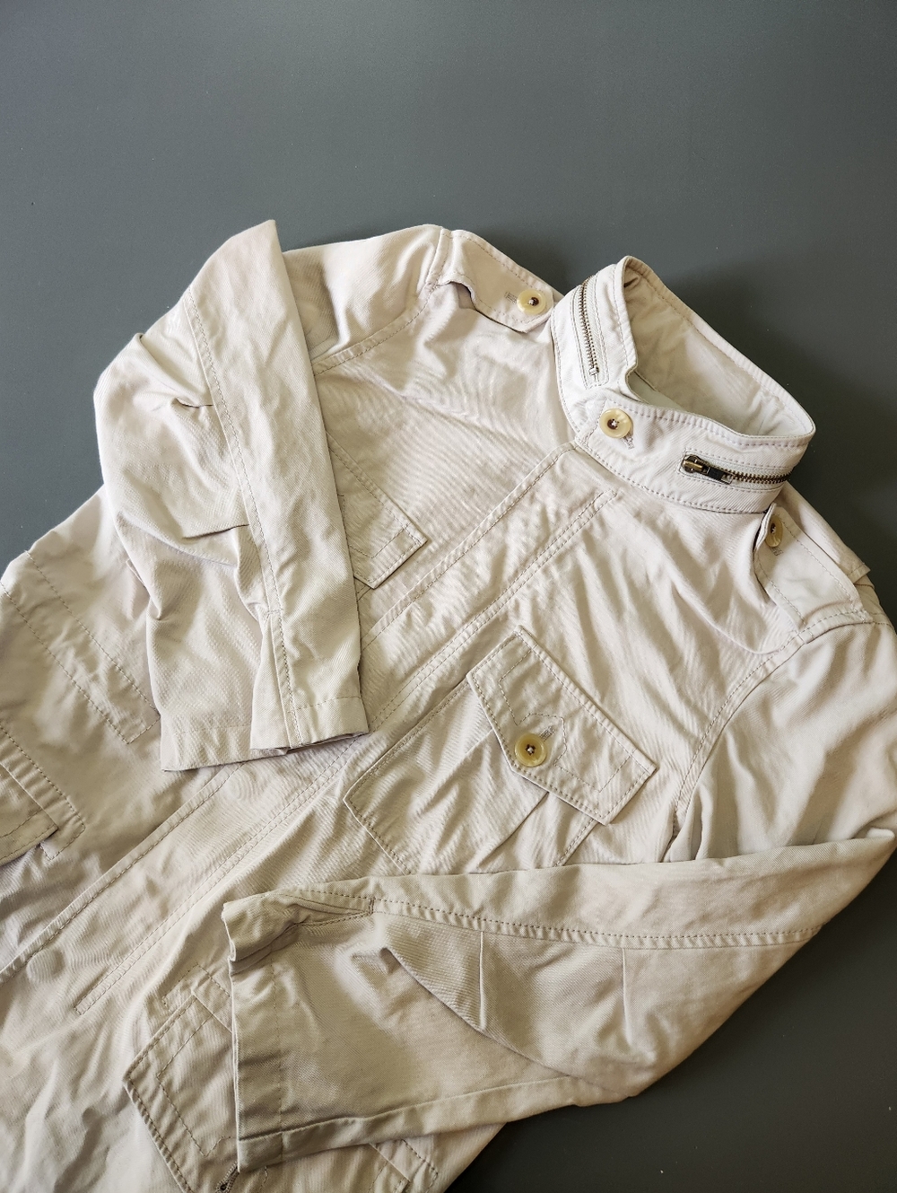 Banana Republic Travel Safari Jacket Men Small Beige Field Coat Hooded 4 Pocket